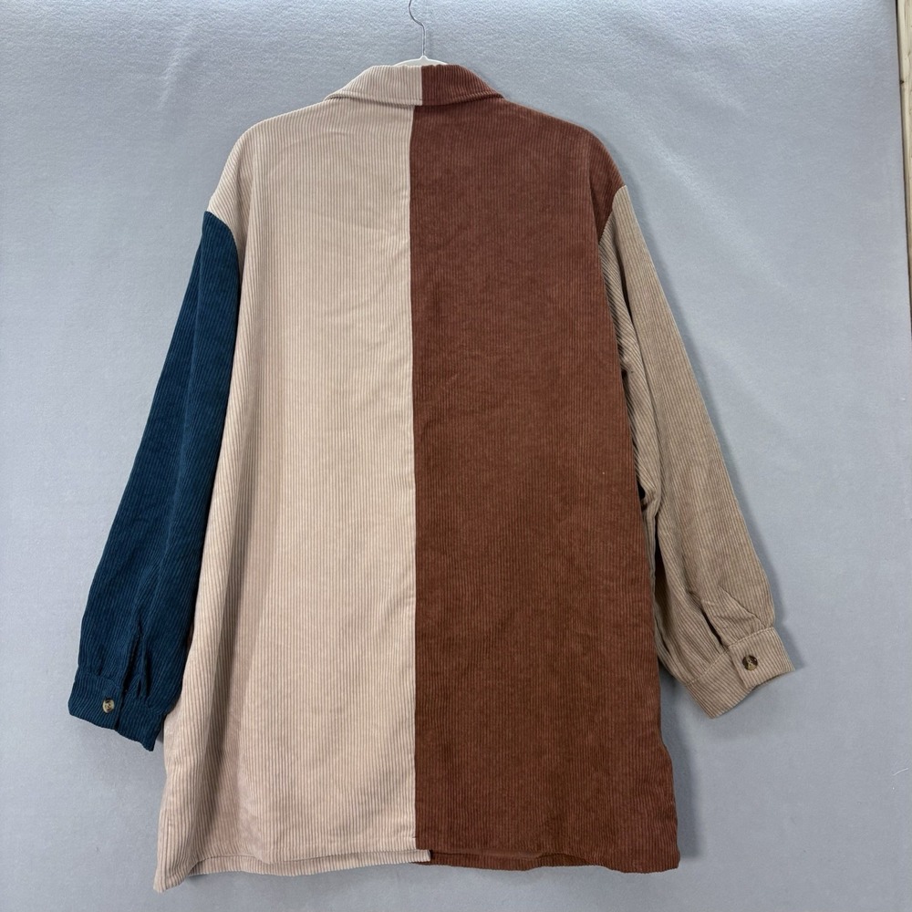 Entro Womens Large Corduroy Colorblock Shacket Tunic Cottage Boho Casual Preppy - Picture 5 of 12